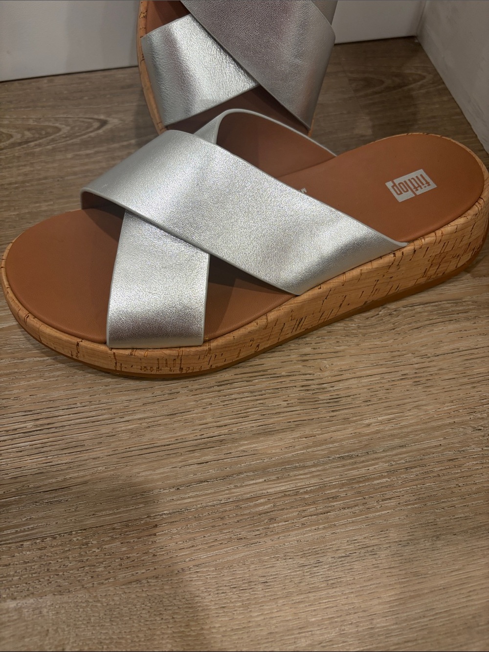 Fitflop F Mode Metallic Silver Slide Sandals - Picture 3 of 8
